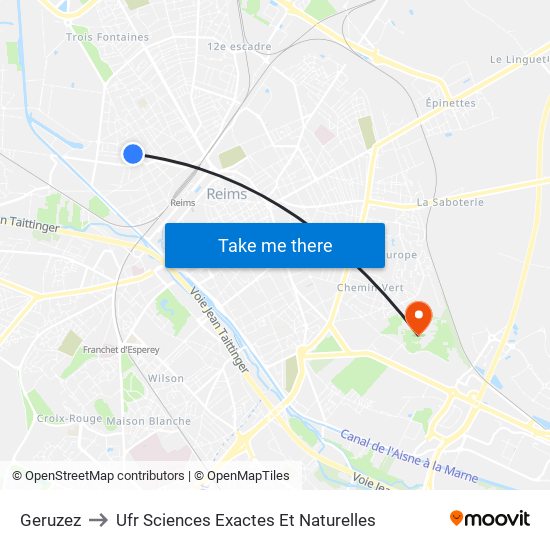 Geruzez to Ufr Sciences Exactes Et Naturelles map