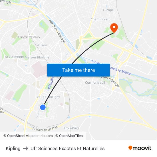 Kipling to Ufr Sciences Exactes Et Naturelles map