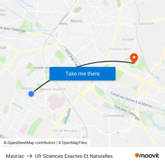 Mauriac to Ufr Sciences Exactes Et Naturelles map