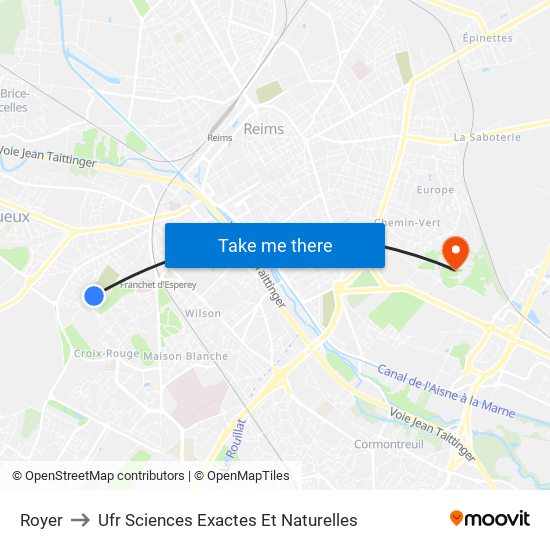 Royer to Ufr Sciences Exactes Et Naturelles map