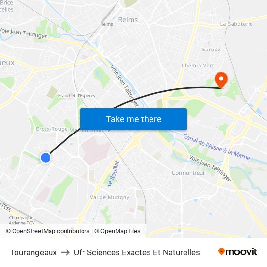 Tourangeaux to Ufr Sciences Exactes Et Naturelles map