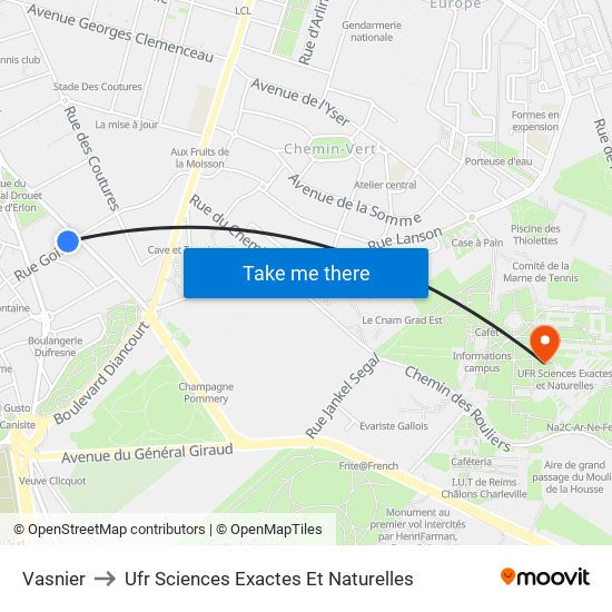 Vasnier to Ufr Sciences Exactes Et Naturelles map