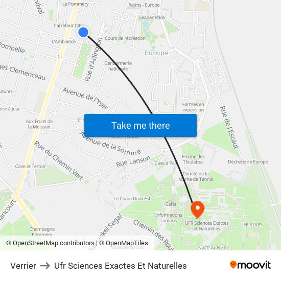 Verrier to Ufr Sciences Exactes Et Naturelles map