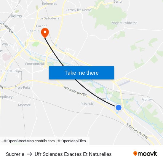 Sucrerie to Ufr Sciences Exactes Et Naturelles map