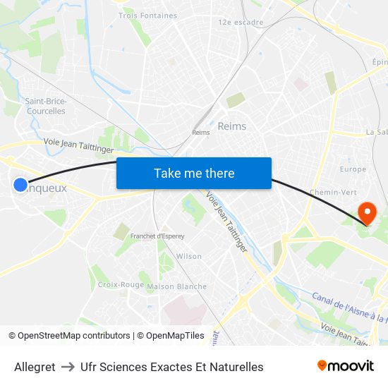 Allegret to Ufr Sciences Exactes Et Naturelles map