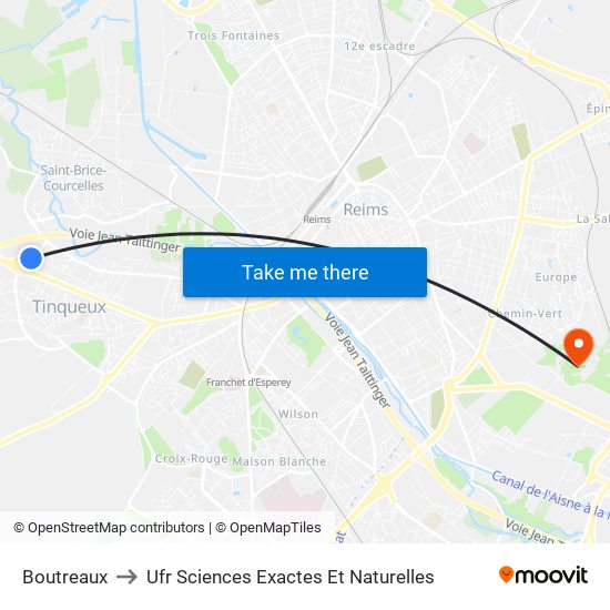 Boutreaux to Ufr Sciences Exactes Et Naturelles map