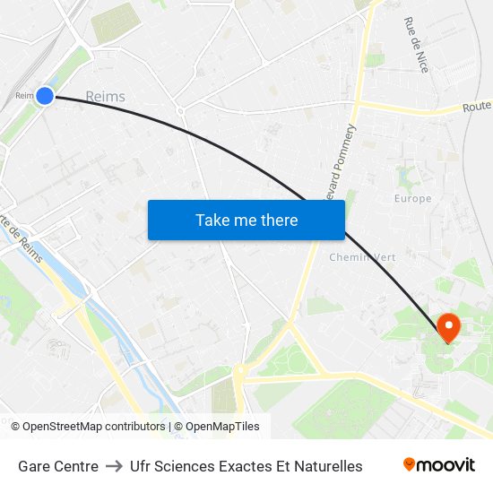 Gare Centre to Ufr Sciences Exactes Et Naturelles map