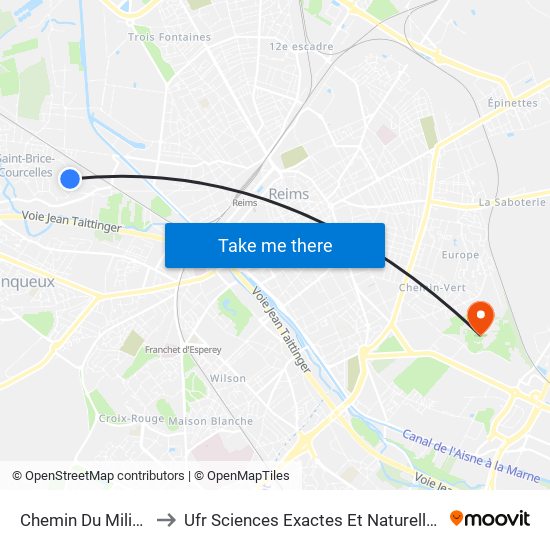 Chemin Du Milieu to Ufr Sciences Exactes Et Naturelles map