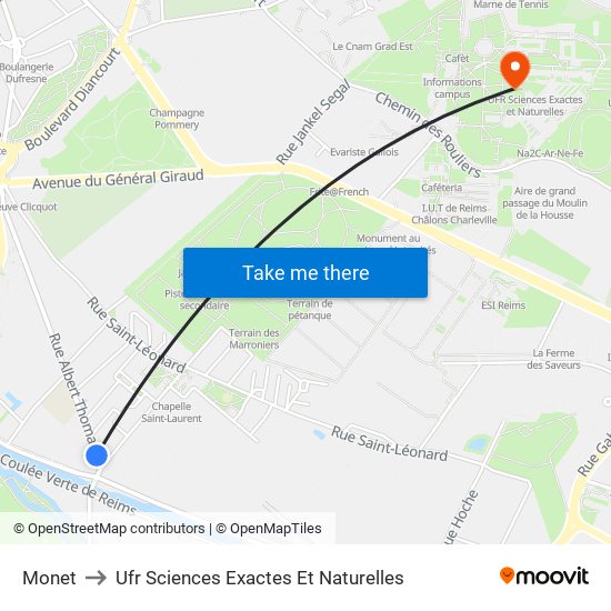 Monet to Ufr Sciences Exactes Et Naturelles map