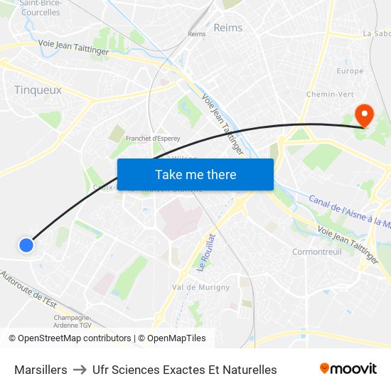 Marsillers to Ufr Sciences Exactes Et Naturelles map