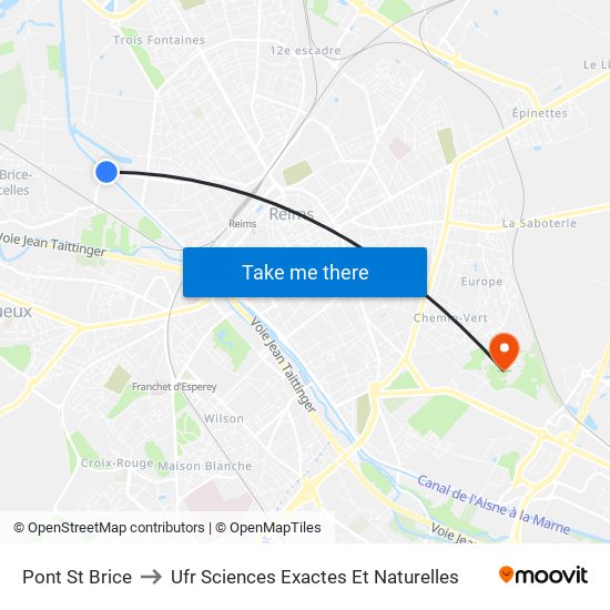 Pont St Brice to Ufr Sciences Exactes Et Naturelles map