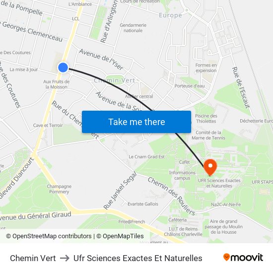 Chemin Vert to Ufr Sciences Exactes Et Naturelles map
