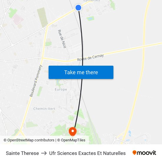 Sainte Therese to Ufr Sciences Exactes Et Naturelles map