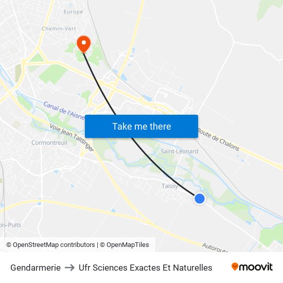 Gendarmerie to Ufr Sciences Exactes Et Naturelles map