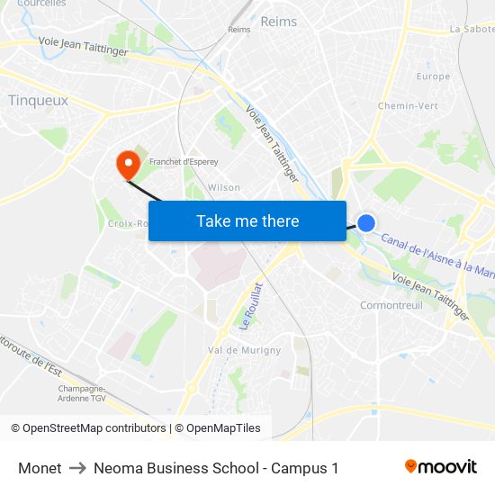 Monet to Neoma Business School - Campus 1 map