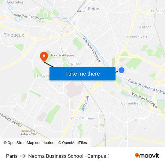 Paris to Neoma Business School - Campus 1 map