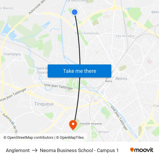 Anglemont to Neoma Business School - Campus 1 map