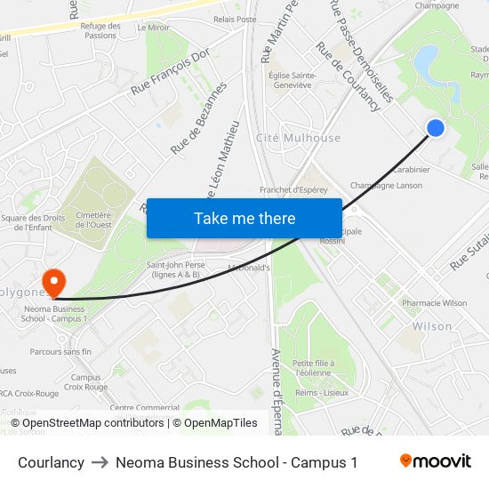 Courlancy to Neoma Business School - Campus 1 map