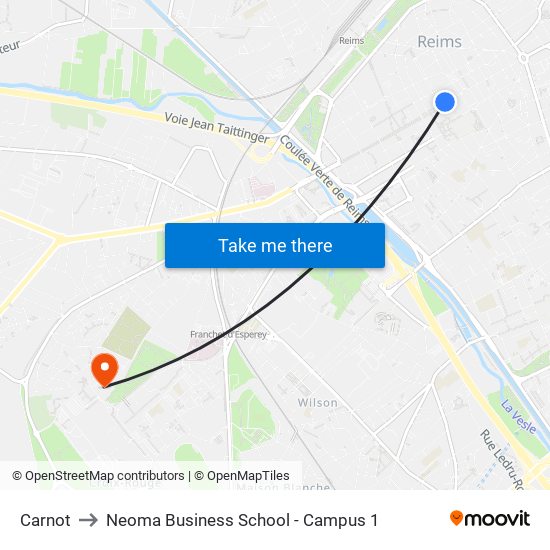 Carnot to Neoma Business School - Campus 1 map