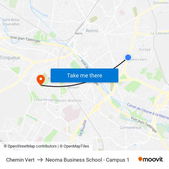 Chemin Vert to Neoma Business School - Campus 1 map