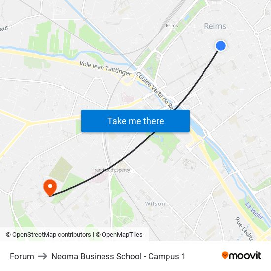Forum to Neoma Business School - Campus 1 map