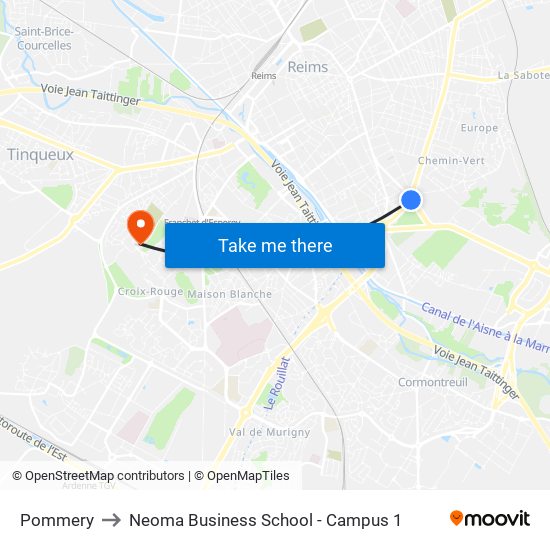 Pommery to Neoma Business School - Campus 1 map