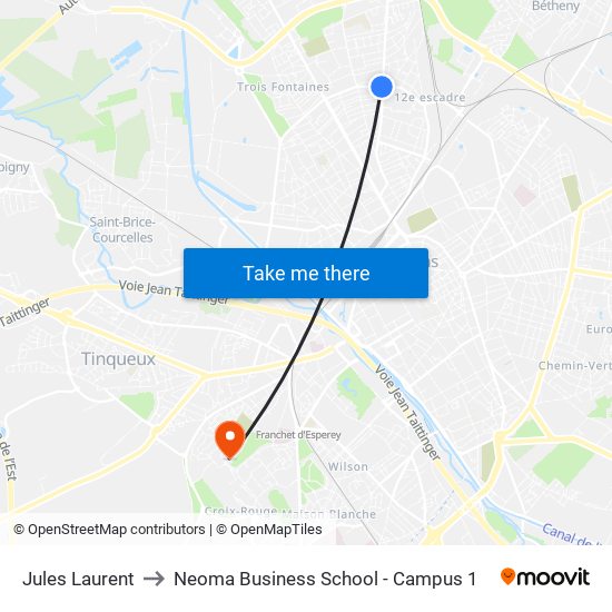 Jules Laurent to Neoma Business School - Campus 1 map