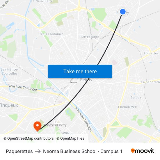 Paquerettes to Neoma Business School - Campus 1 map