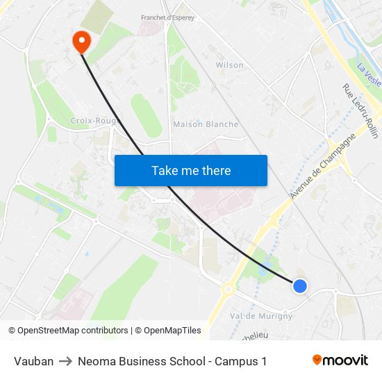 Vauban to Neoma Business School - Campus 1 map