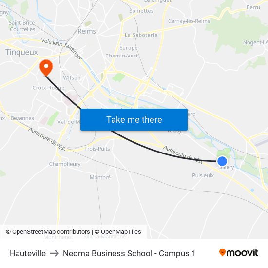 Hauteville to Neoma Business School - Campus 1 map