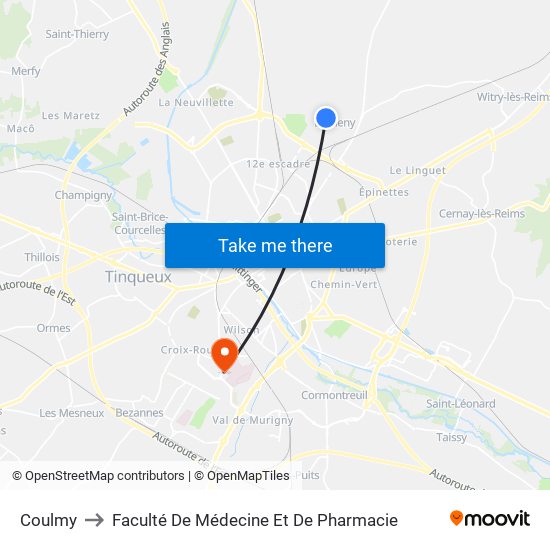Coulmy to Faculté De Médecine Et De Pharmacie map