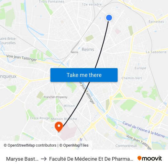 Maryse Bastie to Faculté De Médecine Et De Pharmacie map