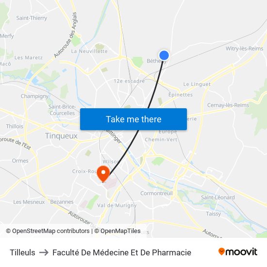 Tilleuls to Faculté De Médecine Et De Pharmacie map