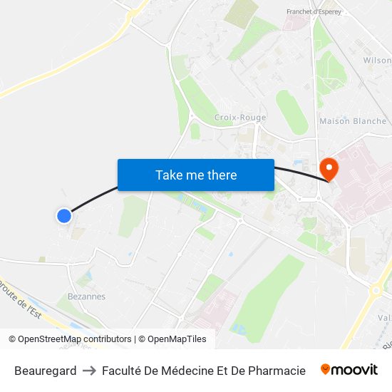 Beauregard to Faculté De Médecine Et De Pharmacie map