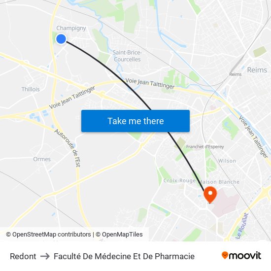 Redont to Faculté De Médecine Et De Pharmacie map