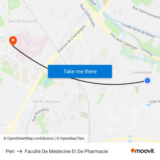 Peri to Faculté De Médecine Et De Pharmacie map