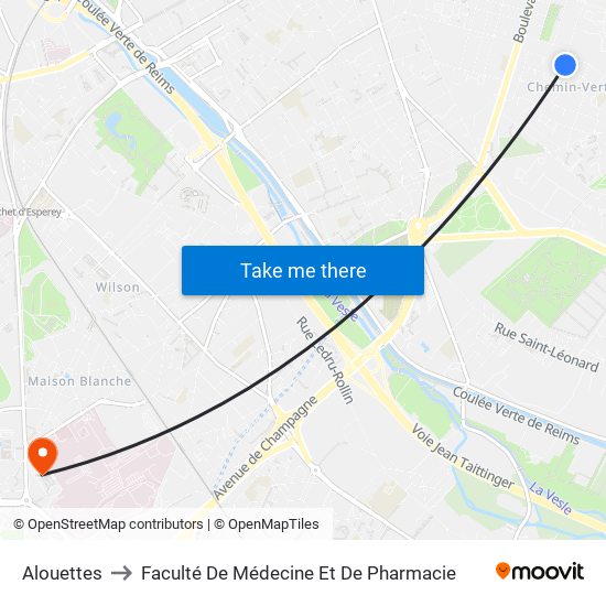 Alouettes to Faculté De Médecine Et De Pharmacie map