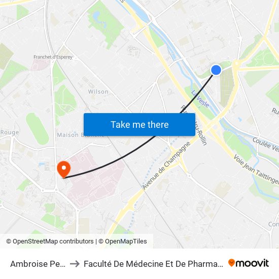 Ambroise Petit to Faculté De Médecine Et De Pharmacie map