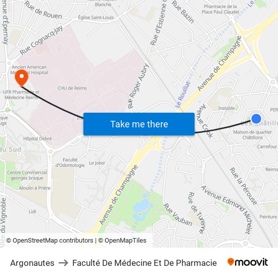 Argonautes to Faculté De Médecine Et De Pharmacie map