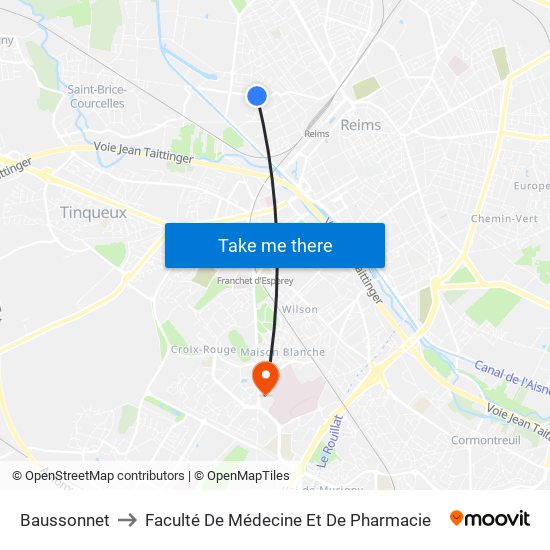 Baussonnet to Faculté De Médecine Et De Pharmacie map