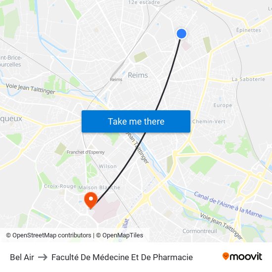 Bel Air to Faculté De Médecine Et De Pharmacie map