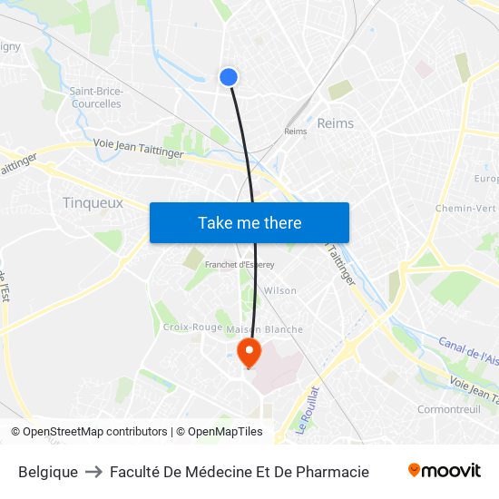 Belgique to Faculté De Médecine Et De Pharmacie map