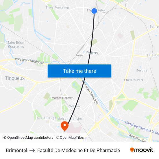 Brimontel to Faculté De Médecine Et De Pharmacie map