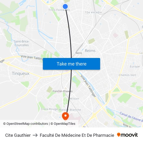 Cite Gauthier to Faculté De Médecine Et De Pharmacie map