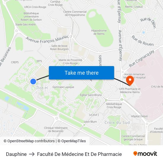 Dauphine to Faculté De Médecine Et De Pharmacie map