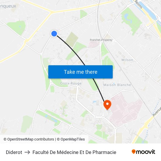 Diderot to Faculté De Médecine Et De Pharmacie map