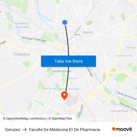 Geruzez to Faculté De Médecine Et De Pharmacie map
