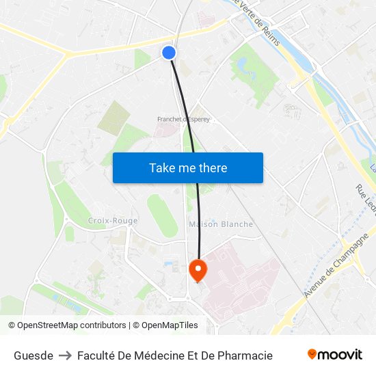 Guesde to Faculté De Médecine Et De Pharmacie map