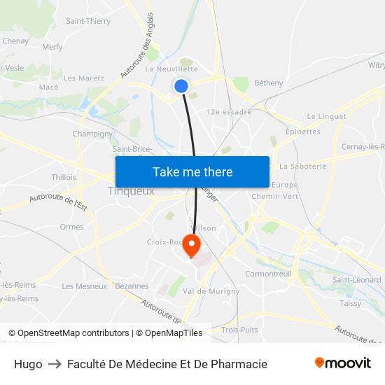 Hugo to Faculté De Médecine Et De Pharmacie map
