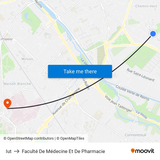 Iut to Faculté De Médecine Et De Pharmacie map